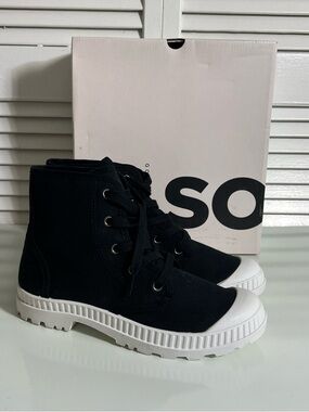 SO Black High-Top Canvas Sneakers with White Sole